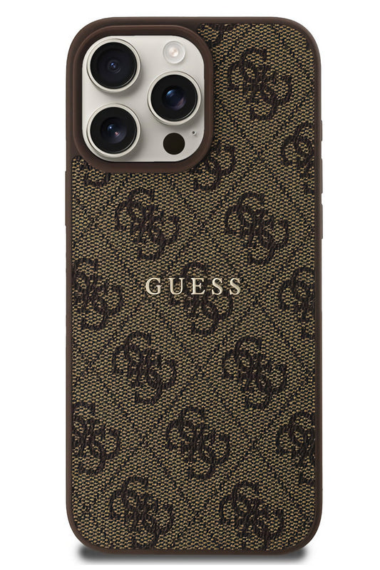 Guess Logolu iPhone 16 Pro Magsafe Uyumlu Kılıf Kahverengi