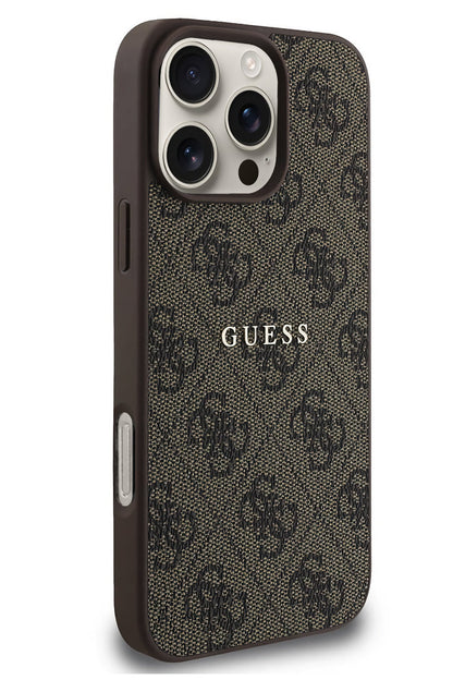Guess Logolu iPhone 16 Pro Max Magsafe Uyumlu Kılıf Kahverengi