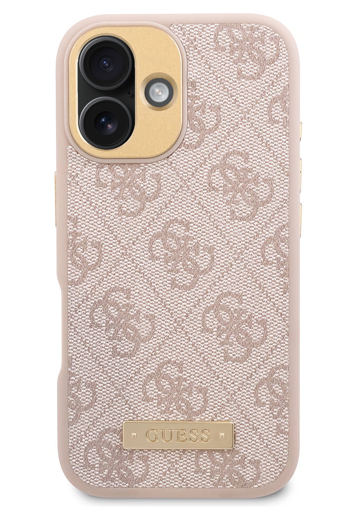 Guess Metal Plaka Logo iPhone 16 Magsafe Uyumlu Kılıf Pembe