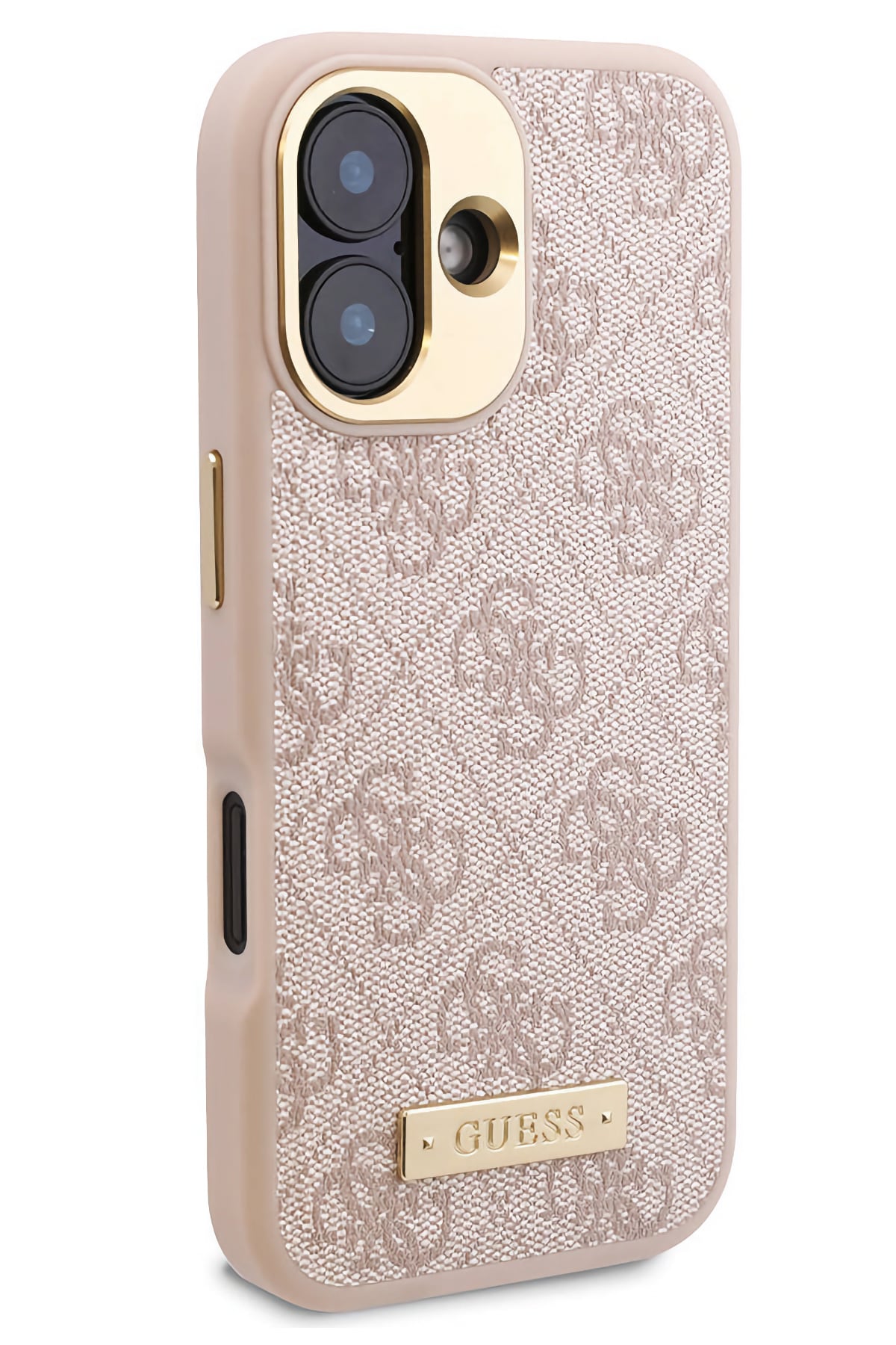 Guess Metal Plaka Logo iPhone 16 Plus Magsafe Uyumlu Kılıf Pembe