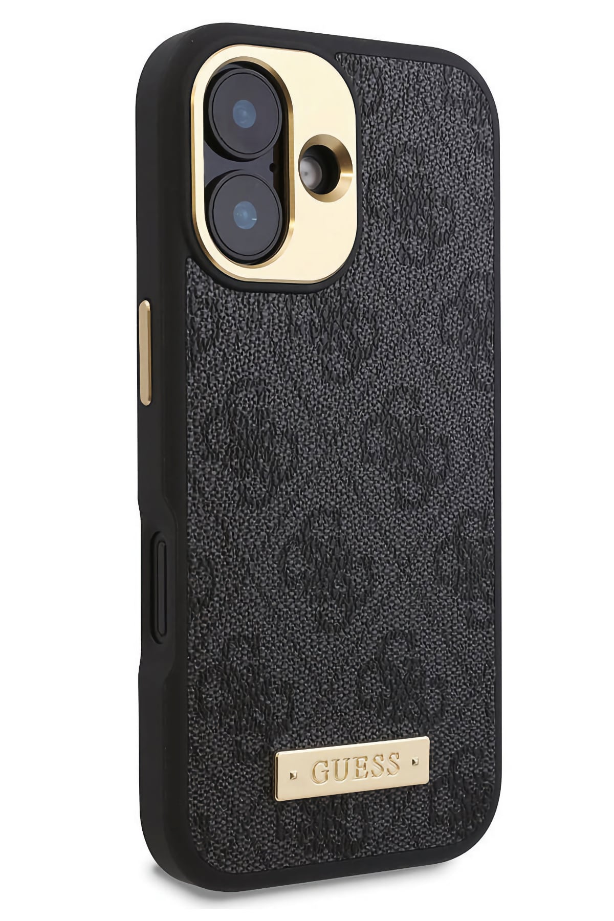 Guess Metal Plaka Logo iPhone 16 Plus Magsafe Uyumlu Kılıf Siyah