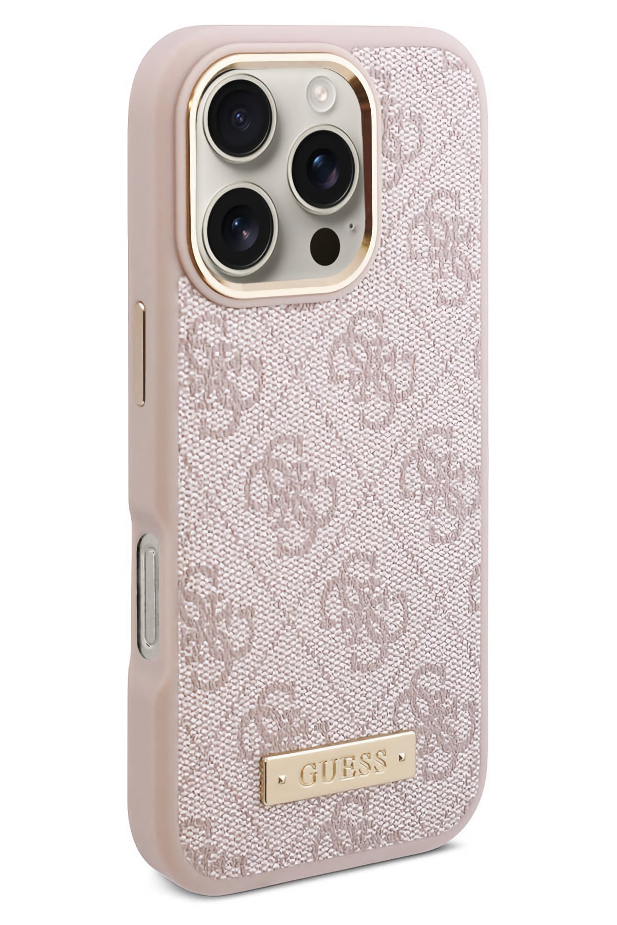 Guess Metal Plaka Logo iPhone 16 Pro Magsafe Uyumlu Kılıf Pembe