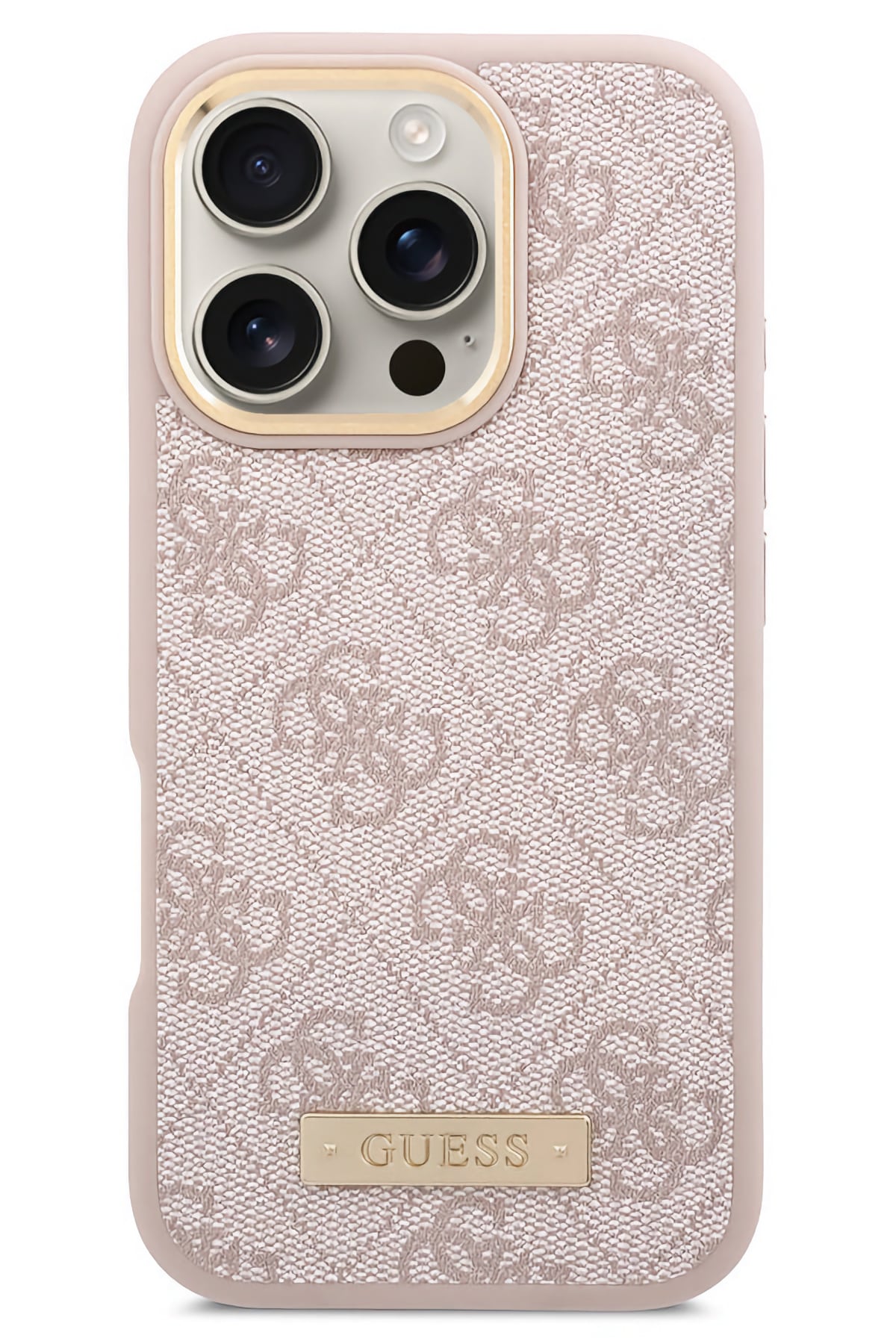 Guess Metal Plaka Logo iPhone 16 Pro Max Magsafe Uyumlu Kılıf Pembe