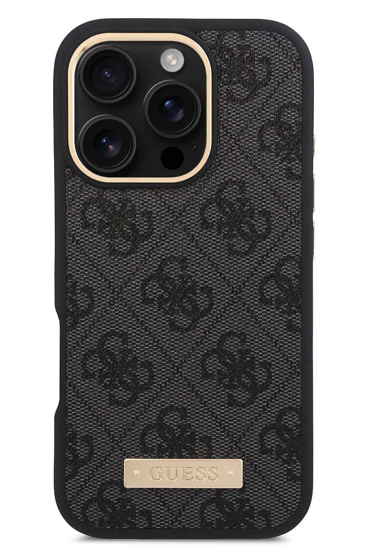 Guess Metal Plaka Logo iPhone 16 Pro Max Magsafe Uyumlu Kılıf Siyah