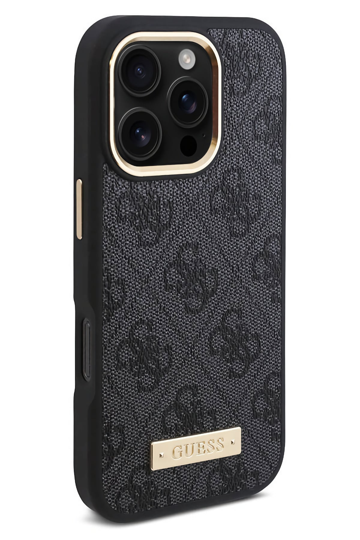 Guess Metal Plaka Logo iPhone 16 Pro Max Magsafe Uyumlu Kılıf Siyah