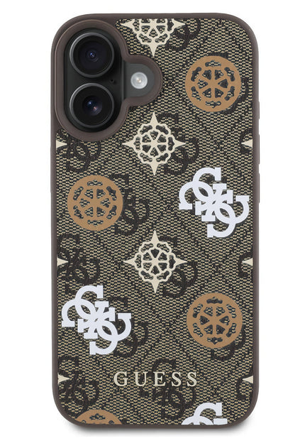 Guess Peony 4G Logolu iPhone 16 Magsafe Uyumlu Kılıf Kahverengi
