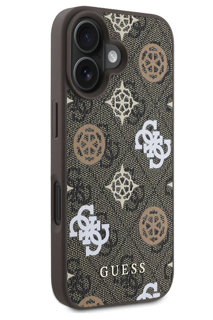 Guess Peony 4G Logolu iPhone 16 Magsafe Uyumlu Kılıf Kahverengi