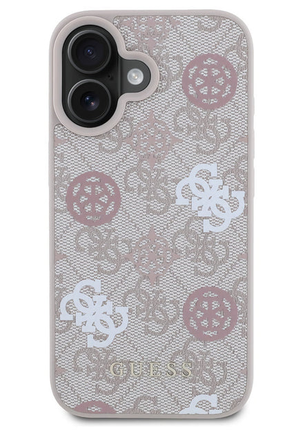 Guess Peony 4G Logolu iPhone 16 Magsafe Uyumlu Kılıf Pembe