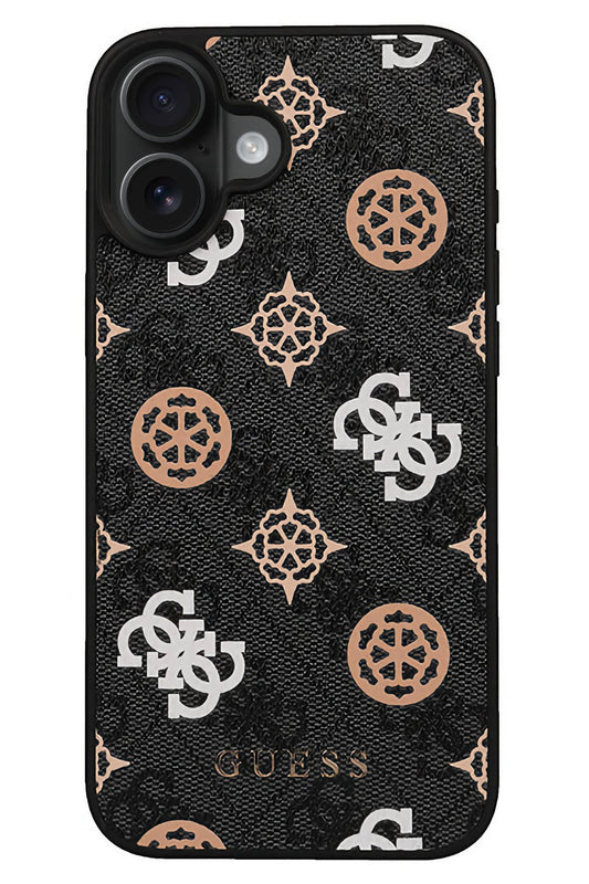 Guess Peony 4G Logolu iPhone 16 Plus Magsafe Uyumlu Kılıf Siyah