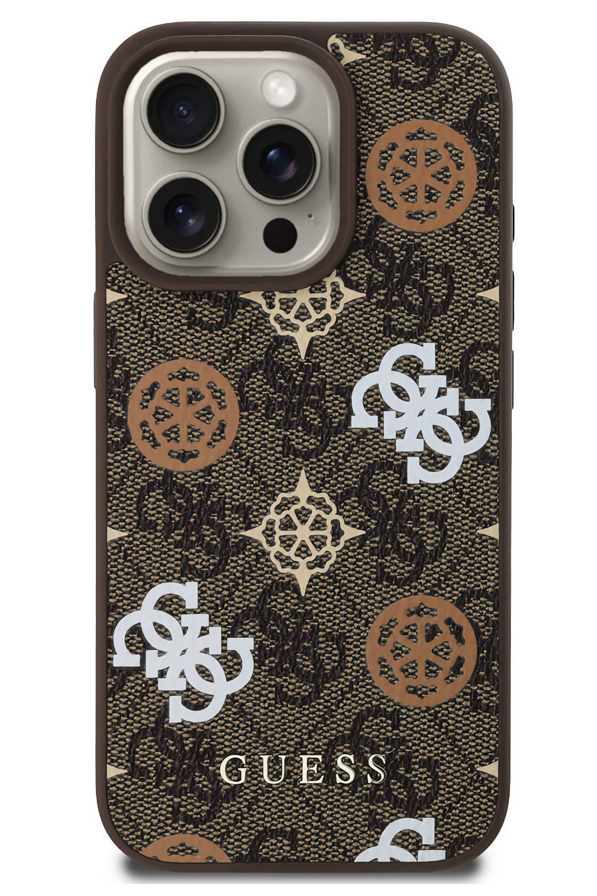 Guess Peony 4G Logolu iPhone 16 Pro Magsafe Uyumlu Kılıf Kahverengi