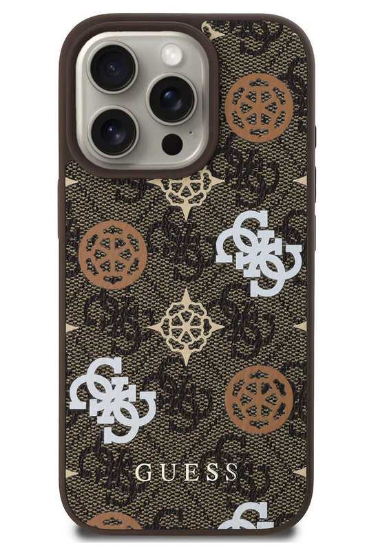 Guess Peony 4G Logolu iPhone 16 Pro Magsafe Uyumlu Kılıf Kahverengi
