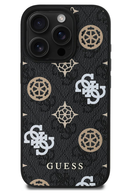 Guess Peony 4G Logolu iPhone 16 Pro Magsafe Uyumlu Kılıf Siyah