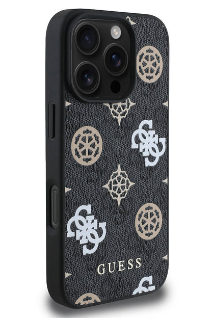 Guess Peony 4G Logolu iPhone 16 Pro Magsafe Uyumlu Kılıf Siyah