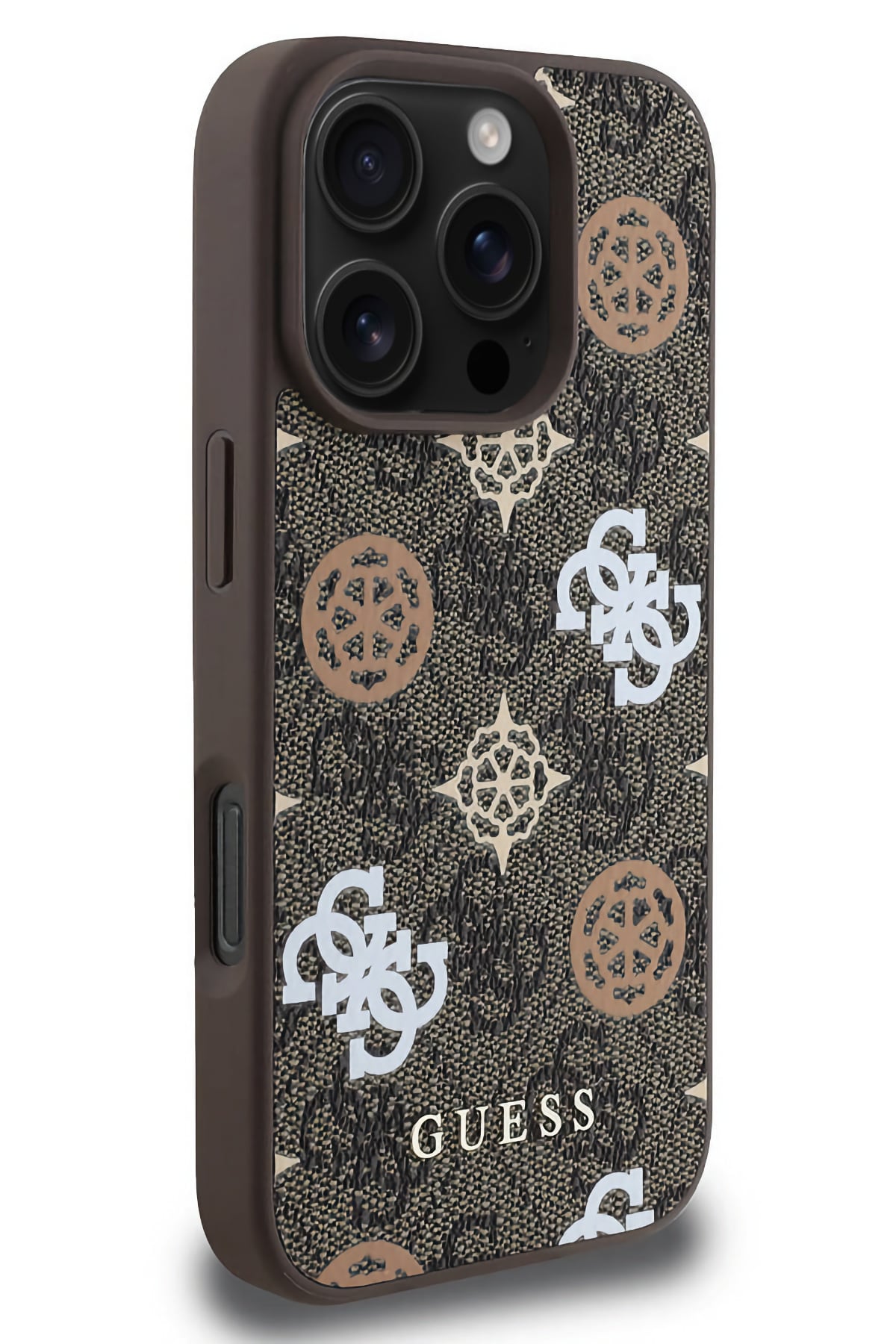 Guess Peony 4G Logolu iPhone 16 Pro Max Magsafe Uyumlu Kılıf Kahverengi