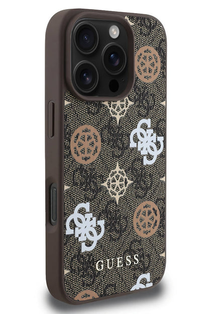 Guess Peony 4G Logolu iPhone 16 Pro Max Magsafe Uyumlu Kılıf Kahverengi