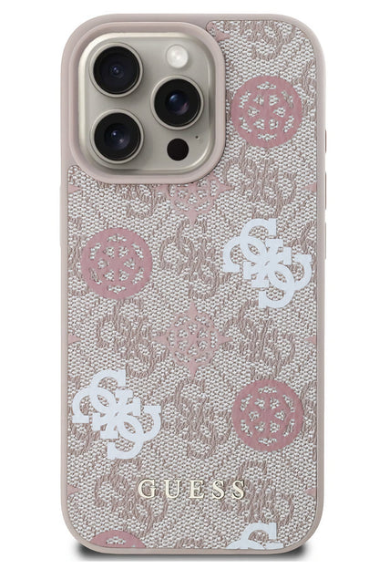 Guess Peony 4G Logolu iPhone 16 Pro Max Magsafe Uyumlu Kılıf Pembe