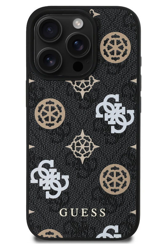 Guess Peony 4G Logolu iPhone 16 Pro Max Magsafe Uyumlu Kılıf Siyah