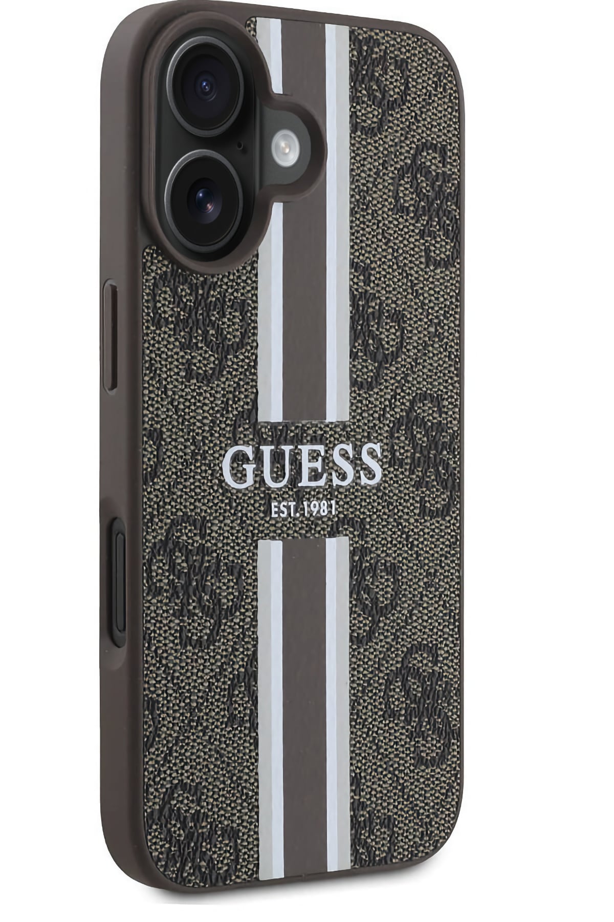 Guess Printed 4G Şerit Logolu iPhone 16 Magsafe Uyumlu Kılıf Kahverengi