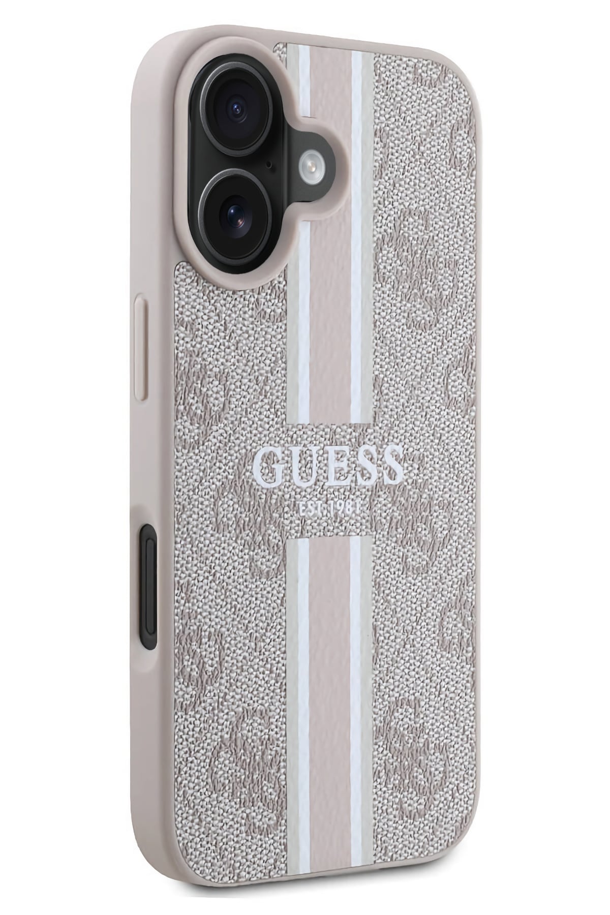 Guess Printed 4G Şerit Logolu iPhone 16 Plus Magsafe Uyumlu Kılıf Pembe