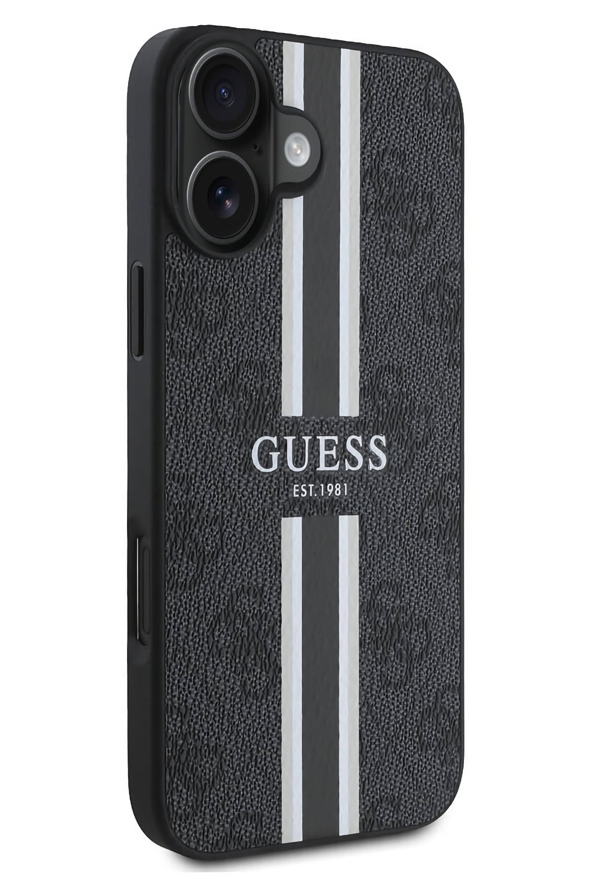 Guess Printed 4G Şerit Logolu iPhone 16 Plus Magsafe Uyumlu Kılıf Siyah