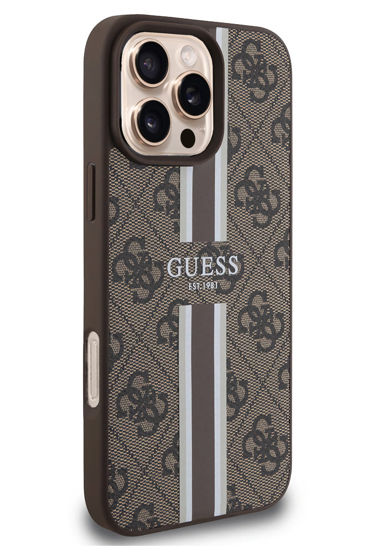 Guess Printed 4G Şerit Logolu iPhone 16 Pro Max Magsafe Uyumlu Kılıf Kahverengi