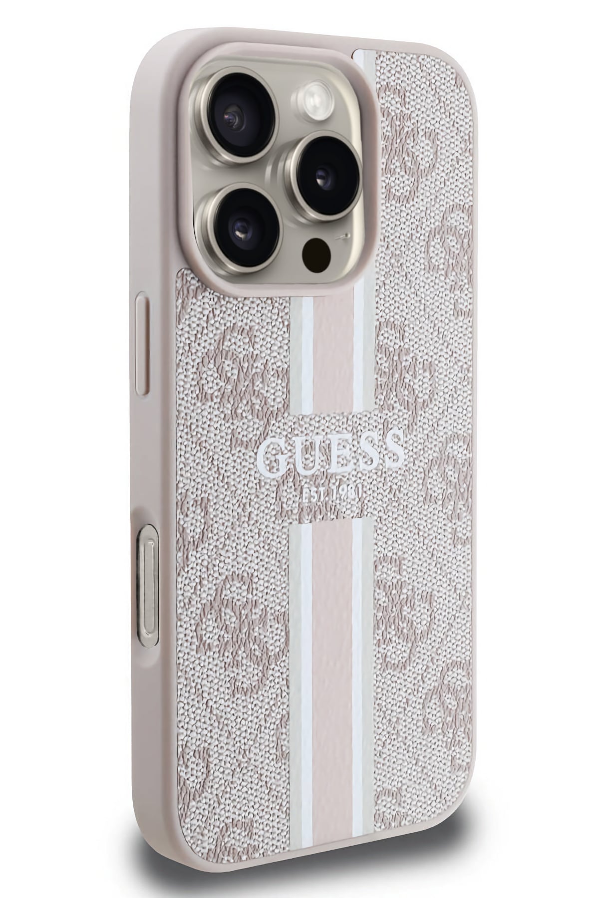 Guess Printed 4G Şerit Logolu iPhone 16 Pro Max Magsafe Uyumlu Kılıf Pembe