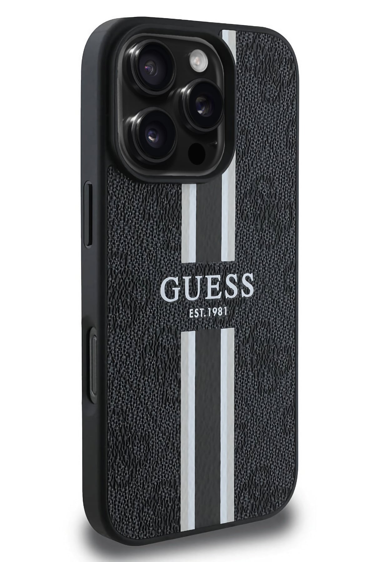 Guess Printed 4G Şerit Logolu iPhone 16 Pro Max Magsafe Uyumlu Kılıf Siyah