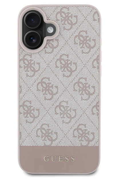 Guess Şerit Logolu iPhone 16 Magsafe Uyumlu Kılıf Pembe
