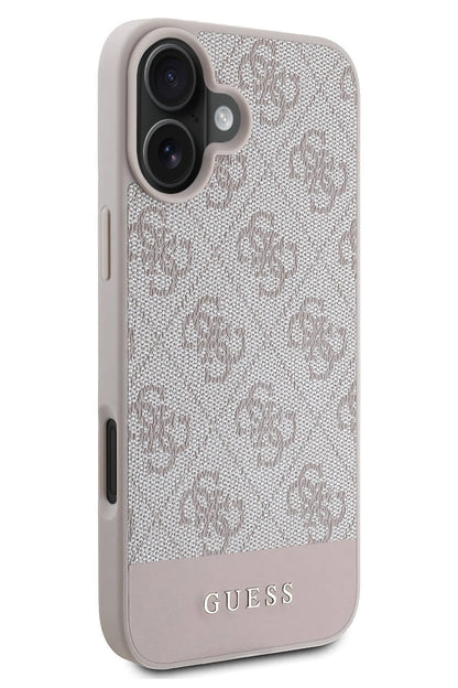 Guess Şerit Logolu iPhone 16 Plus Magsafe Uyumlu Kılıf Pembe
