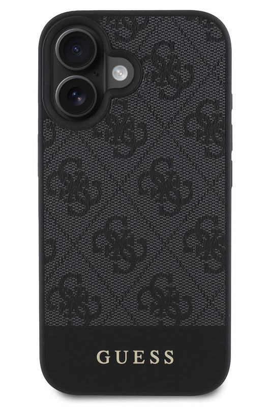 Guess Şerit Logolu iPhone 16 Plus Magsafe Uyumlu Kılıf Siyah