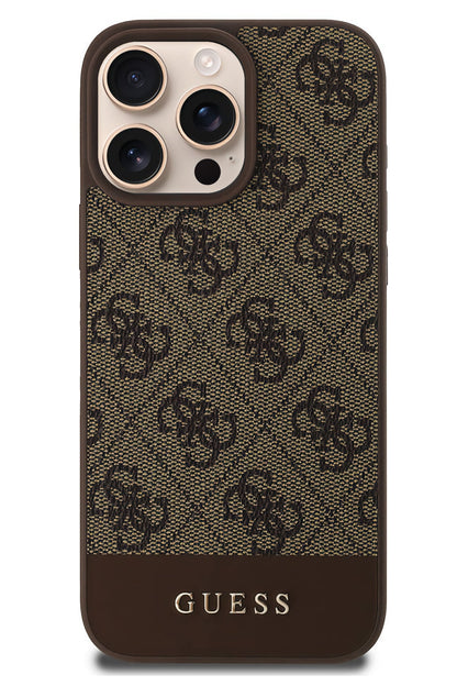 Guess Şerit Logolu iPhone 16 Pro Magsafe Uyumlu Kılıf Kahverengi
