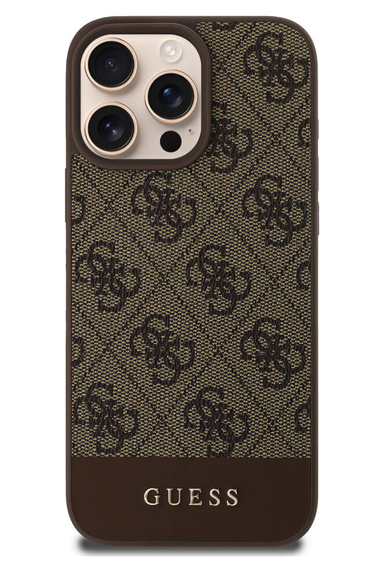 Guess Şerit Logolu iPhone 16 Pro Magsafe Uyumlu Kılıf Kahverengi