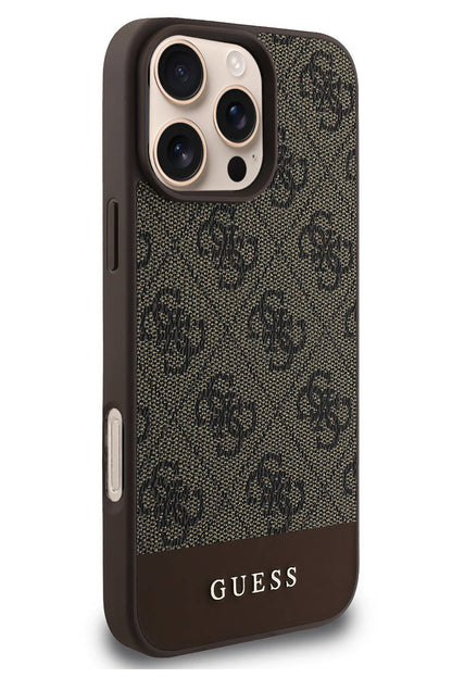 Guess Şerit Logolu iPhone 16 Pro Magsafe Uyumlu Kılıf Kahverengi