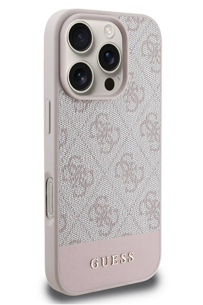 Guess Şerit Logolu iPhone 16 Pro Magsafe Uyumlu Kılıf Pembe