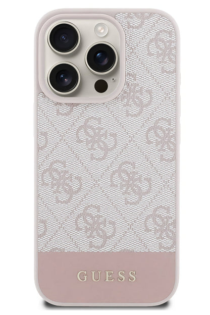 Guess Şerit Logolu iPhone 16 Pro Max Magsafe Uyumlu Kılıf Pembe