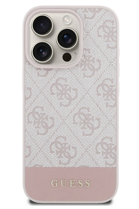 Guess Şerit Logolu iPhone 16 Pro Max Magsafe Uyumlu Kılıf Pembe