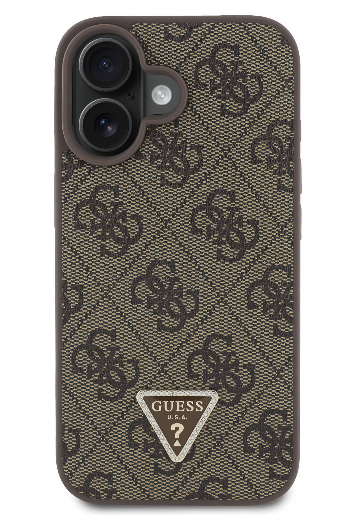Guess Strass iPhone 16 Plus Uyumlu 4G Desenli Vücut Askılı Kılıf Kahverengi