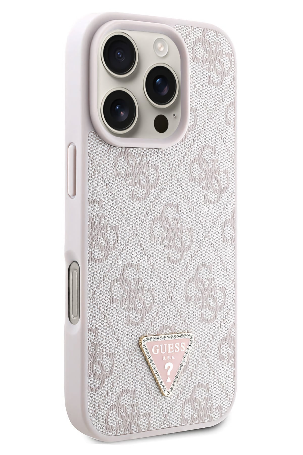 Guess Strass iPhone 16 Pro Max Uyumlu 4G Desenli Vücut Askılı Kılıf Pembe