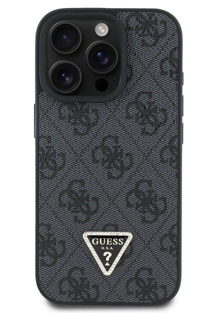Guess Strass iPhone 16 Pro Max Uyumlu 4G Desenli Vücut Askılı Kılıf Siyah