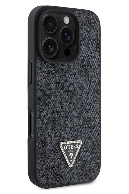 Guess Strass iPhone 16 Pro Max Uyumlu 4G Desenli Vücut Askılı Kılıf Siyah