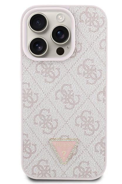 Guess Strass iPhone 16 Pro Uyumlu 4G Desenli Vücut Askılı Kılıf Pembe
