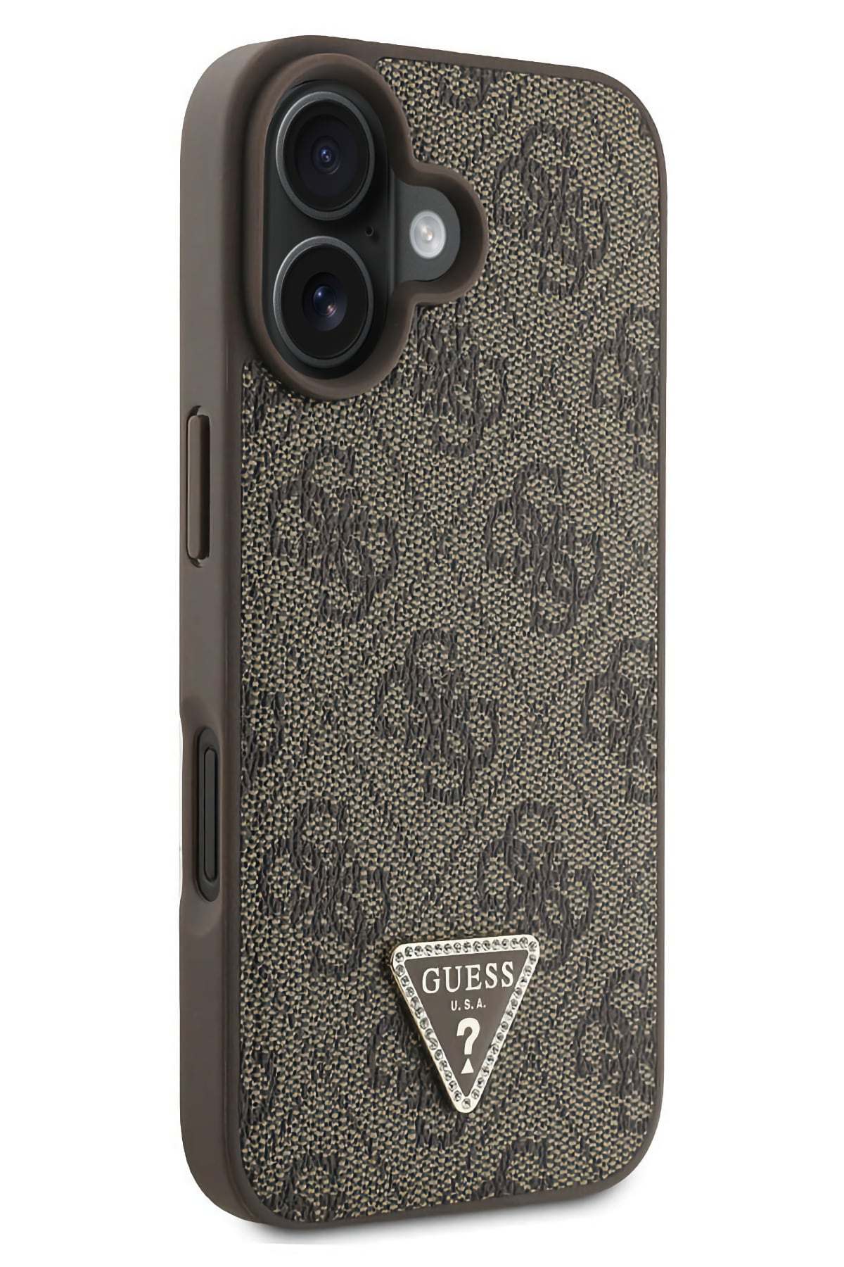 Guess Strass iPhone 16 Uyumlu 4G Desenli Vücut Askılı Kılıf Kahverengi