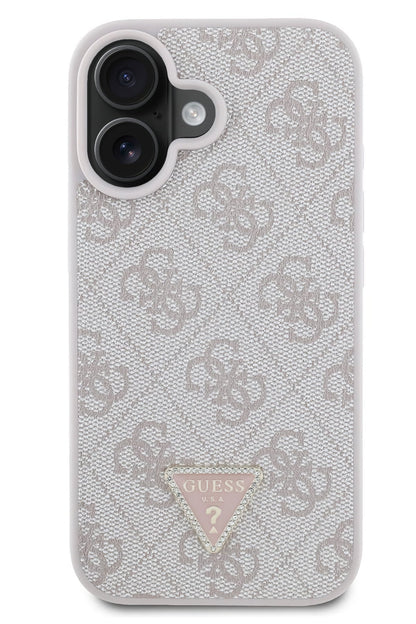 Guess Strass iPhone 16 Uyumlu 4G Desenli Vücut Askılı Kılıf Pembe