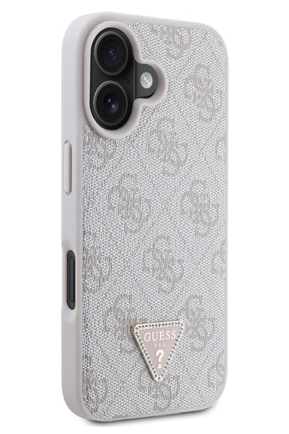 Guess Strass iPhone 16 Uyumlu 4G Desenli Vücut Askılı Kılıf Pembe