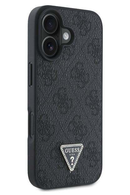 Guess Strass iPhone 16 Uyumlu 4G Desenli Vücut Askılı Kılıf Siyah