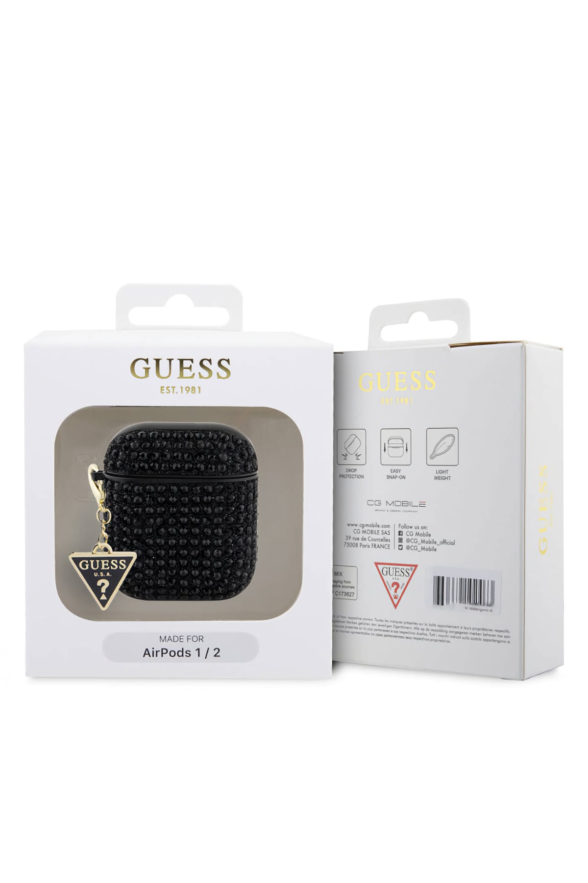 Guess Apple Airpods 2. Nesil Kılıf Taş Kaplamalı Üçgen Logo Süslü Siyah