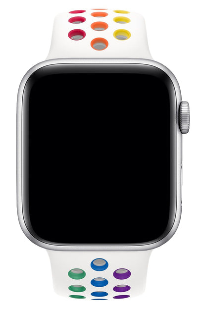 Apple Watch Uyumlu Silikon Delikli Spor Kordon Beyaz Gökkuşağı