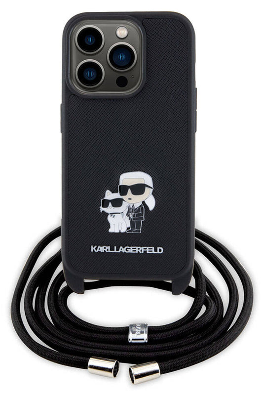 Karl Lagerfeld iPhone 15 Pro Max Uyumlu K&C Askılı Kılıf Siyah