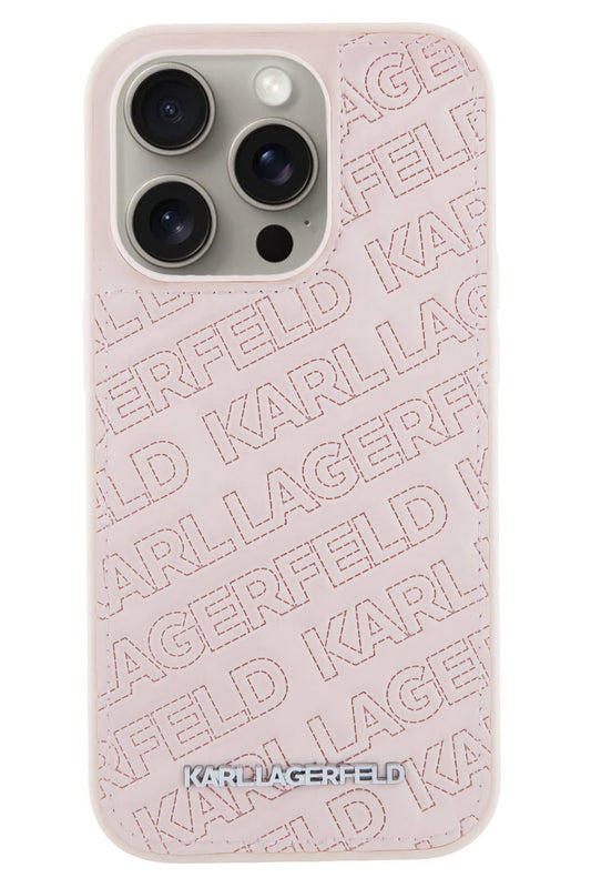 Karl Lagerfeld iPhone 15 Pro Max Uyumlu Kapitone Kılıf Pembe