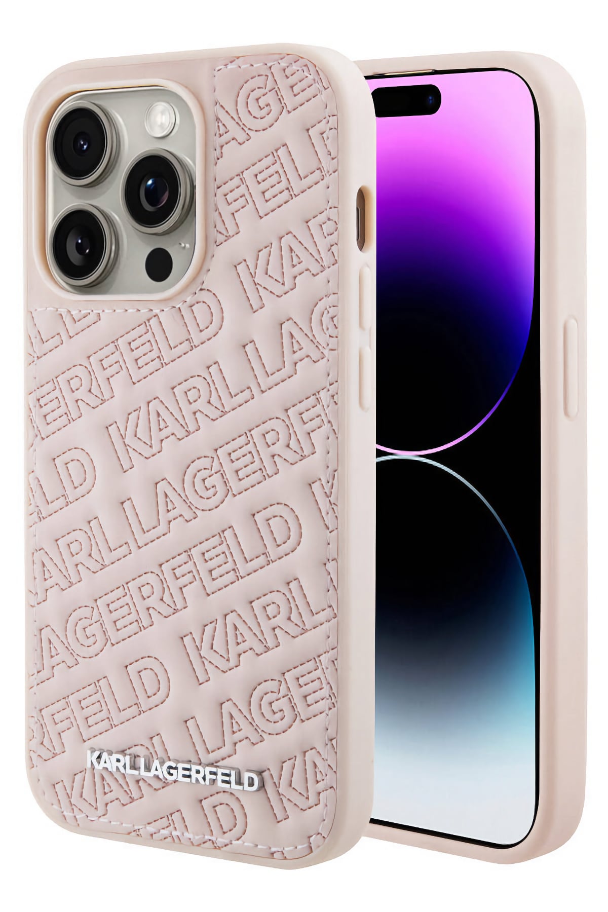 Karl Lagerfeld iPhone 15 Pro Uyumlu Kapitone Kılıf Pembe